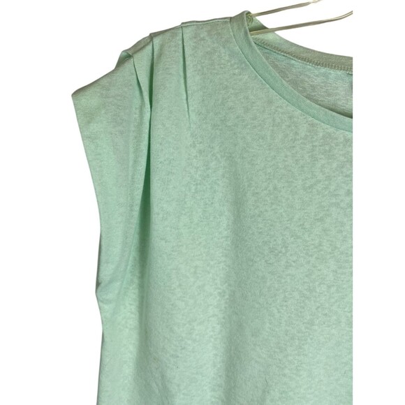 Ann Taylor Factory Pleated Shoulder Tee Linen Knit Top  Size L   Mint Green - Picture 3 of 4